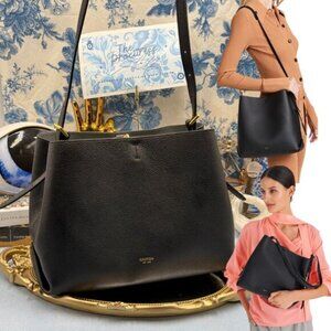 Oroton Black Leather Hobo Bag with Gold Details